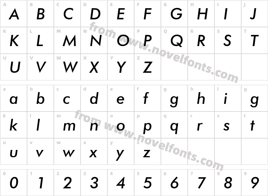 Futura Medium Italic BTCharacter Map