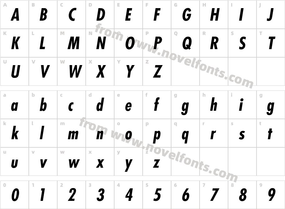 FuturaCondBoldObliqueCharacter Map