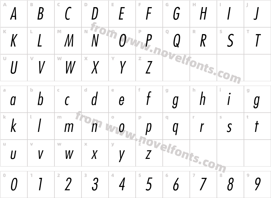 FuturaCondMediumObliqueCharacter Map