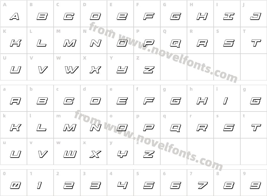 Future Forces 3D ItalicCharacter Map