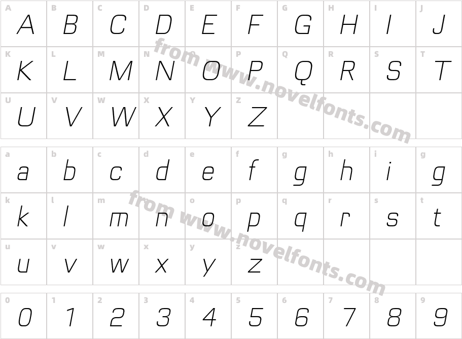 Futurette-ExtraLightObliqueCharacter Map