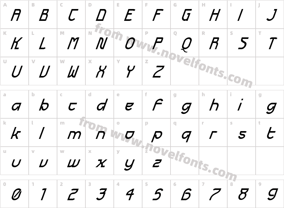 Futurex BoldObliqueCharacter Map