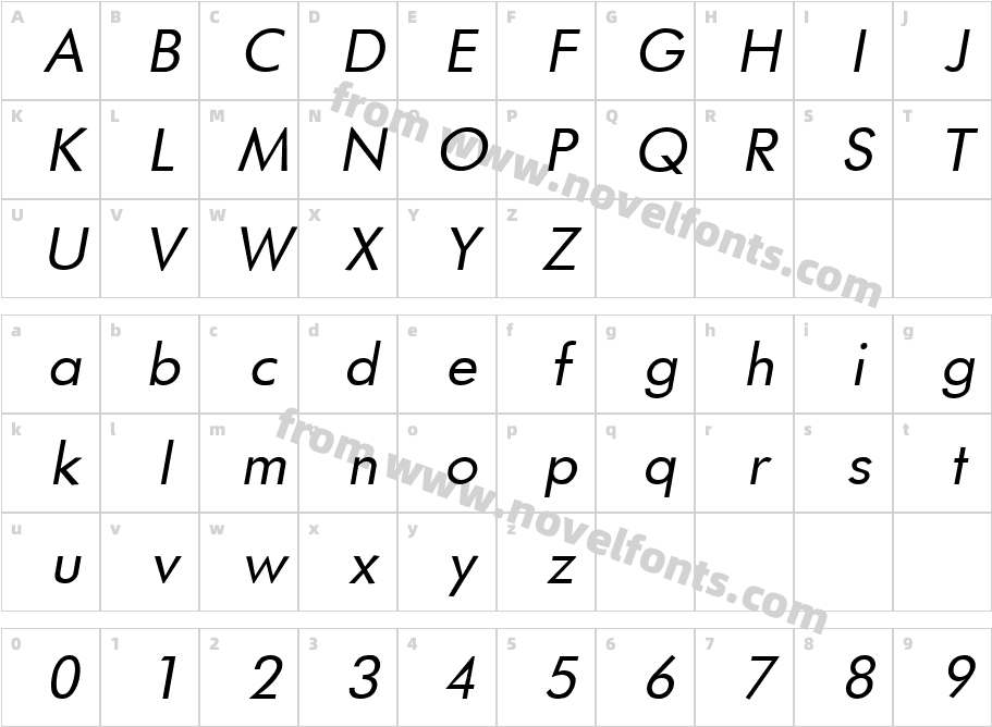 Futurist Fixed-width ItalicCharacter Map