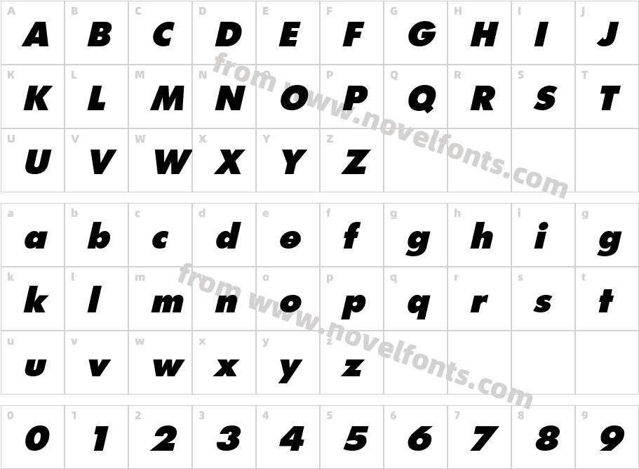 FuturistExtraHeavy ItalicCharacter Map