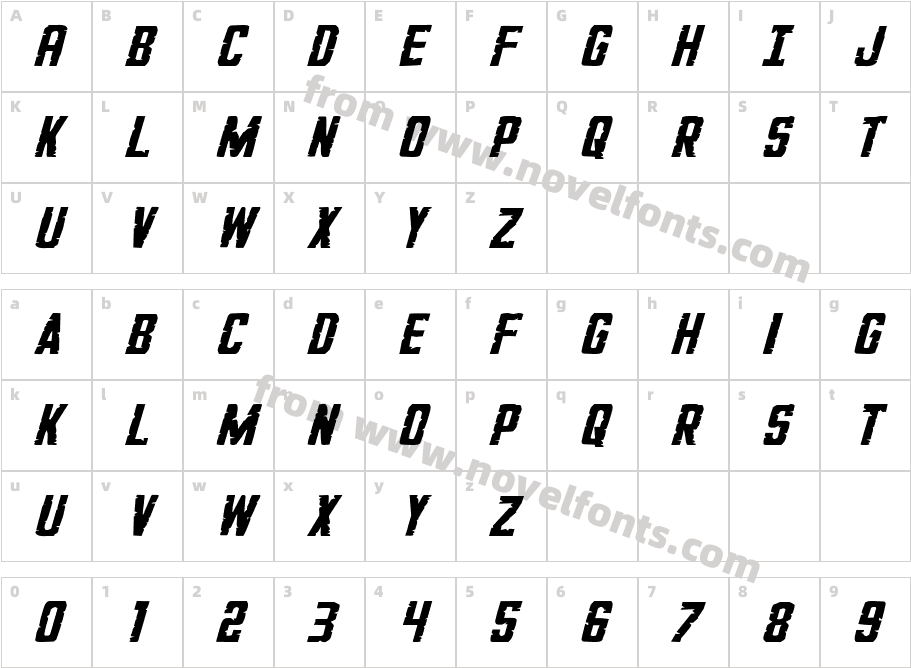 G.I. Incognito Expanded ItalicCharacter Map