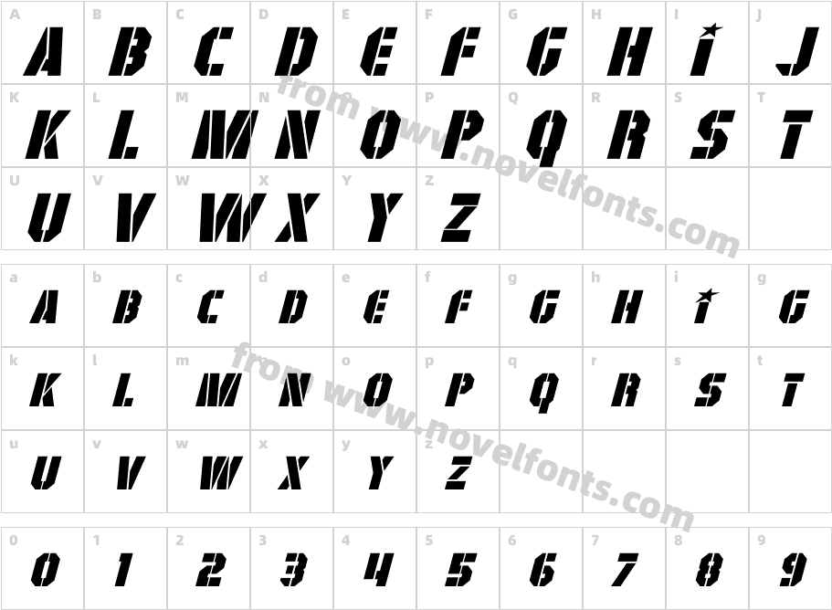 GI Colton ItalicCharacter Map