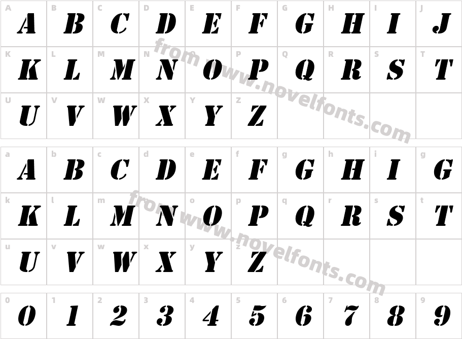 GI Stencil  ItalicCharacter Map