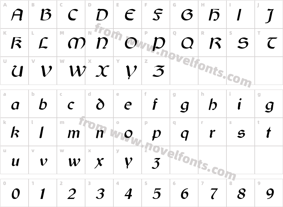 Gaelic ItalicCharacter Map