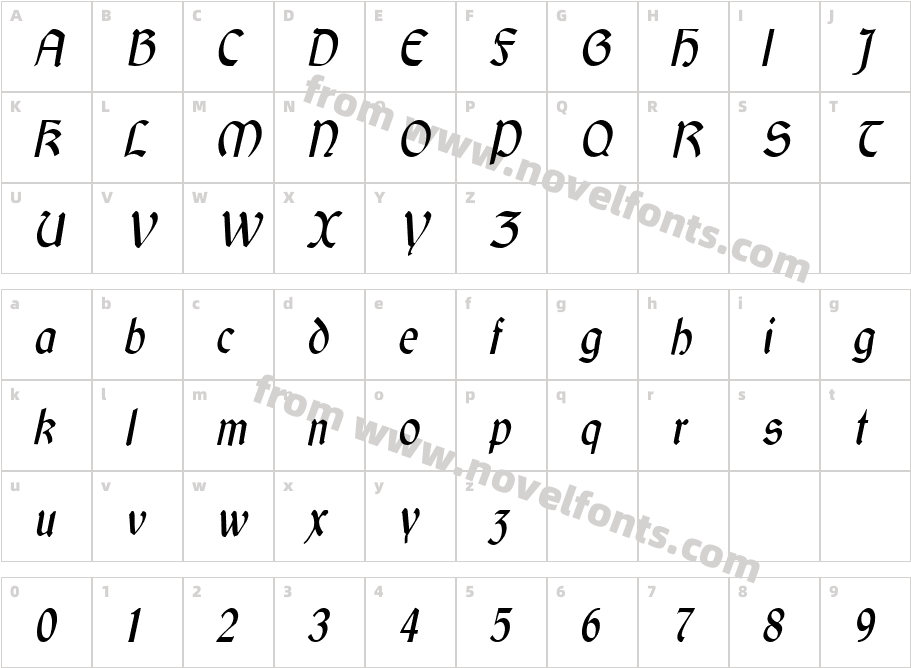 GaelicCondensed ItalicCharacter Map