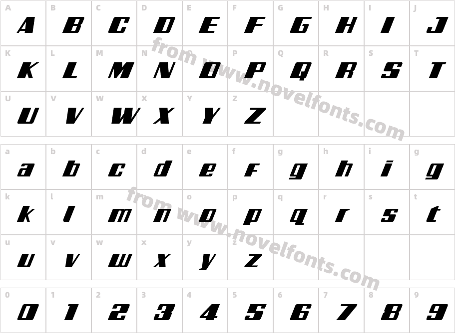 Galactic Storm Super-ItalicCharacter Map