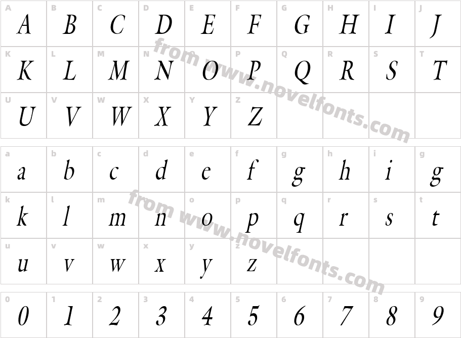 Galant Thin ItalicCharacter Map