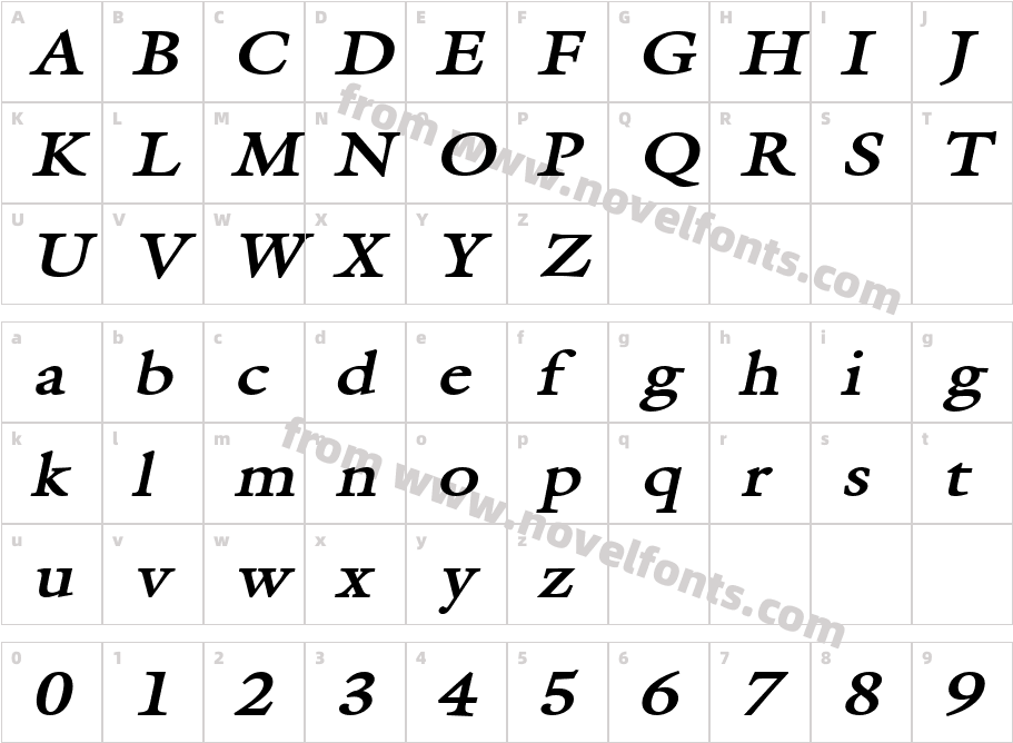 Galant Wide BoldItalicCharacter Map