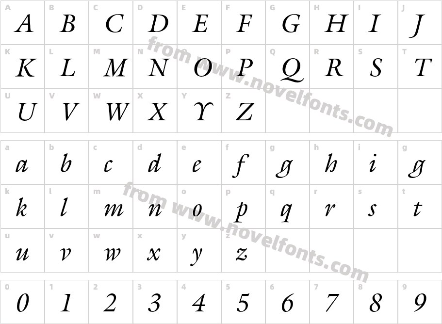 GalliardEF-ItalicCharacter Map