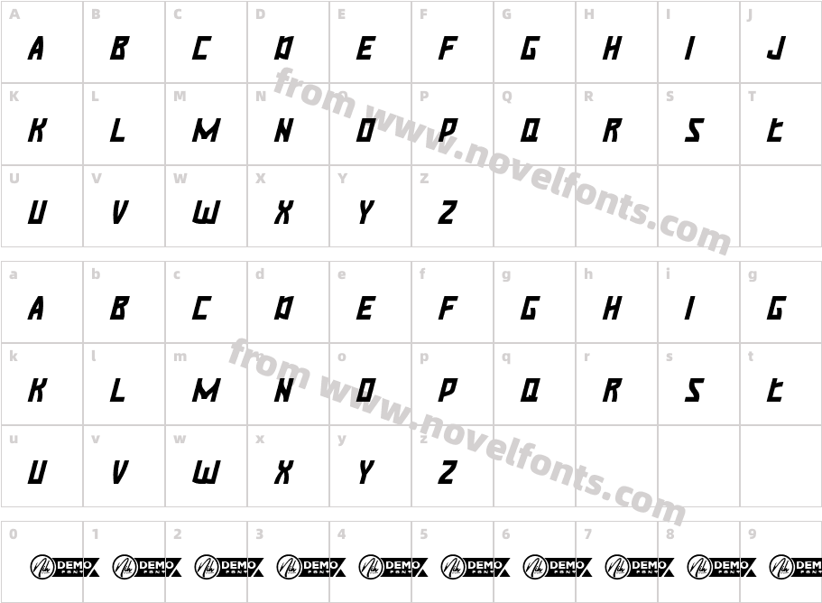 Gameking Demo ItalicCharacter Map