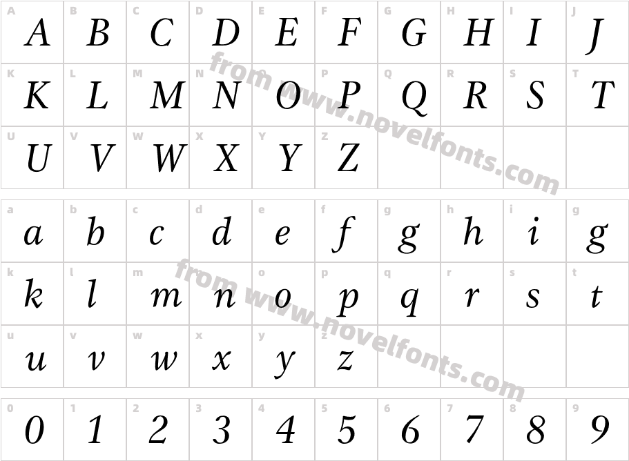 GammaBookItalicCharacter Map