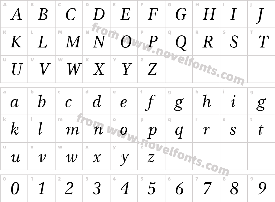 GammaBookItalicCharacter Map