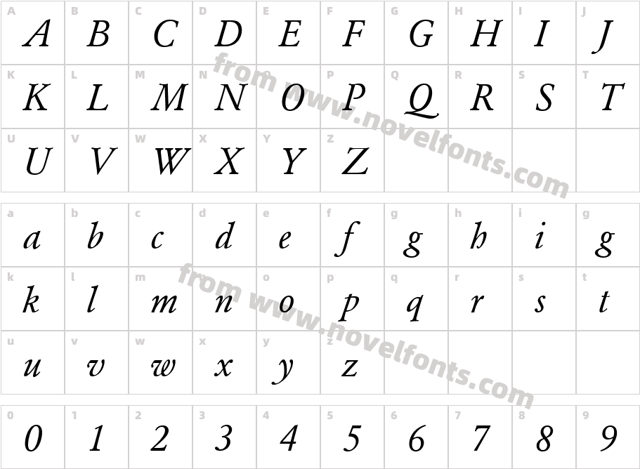 Garamond BE ItalicCharacter Map