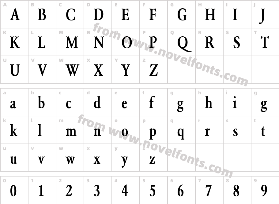 Garamond BE Medium CondensedCharacter Map