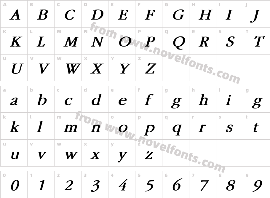 Garamond Bold ItalicCharacter Map