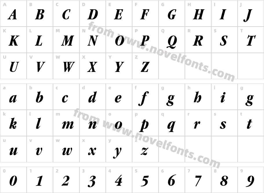 Garamond-BoldCondensedItalicCharacter Map