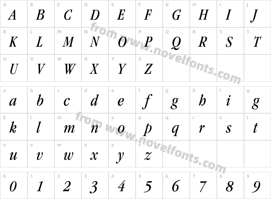 Garamond-BookCondensedItalicCharacter Map