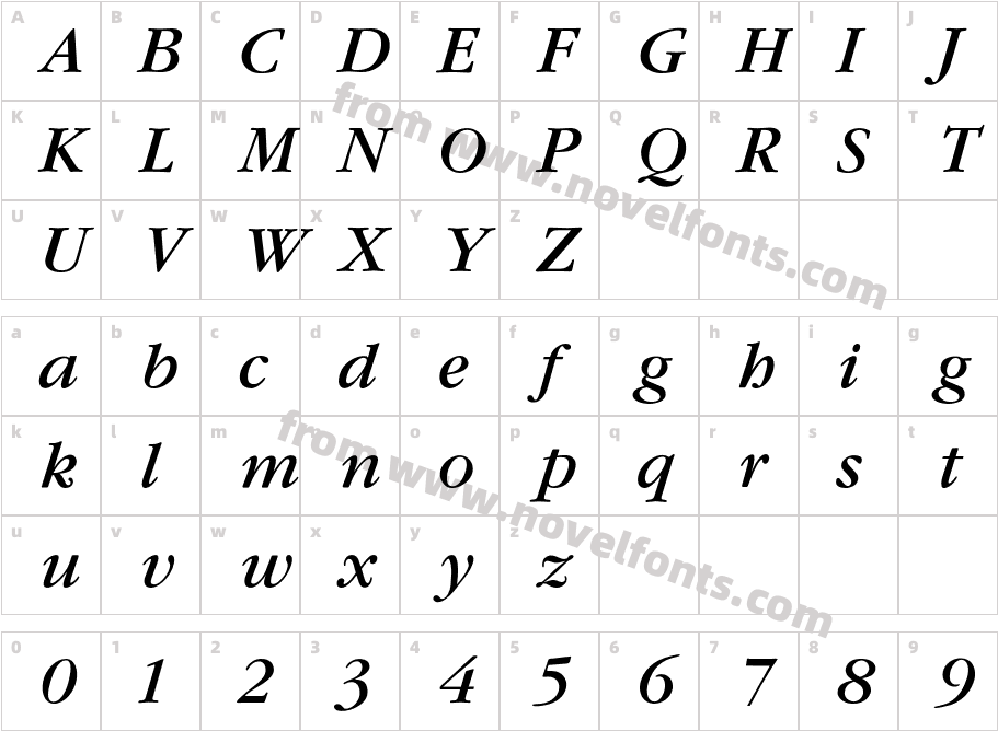 GaramondBookItalicCharacter Map