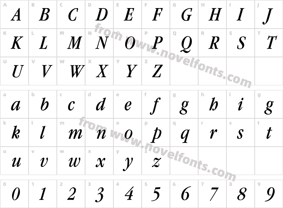 GaramondCondBookItalicCharacter Map