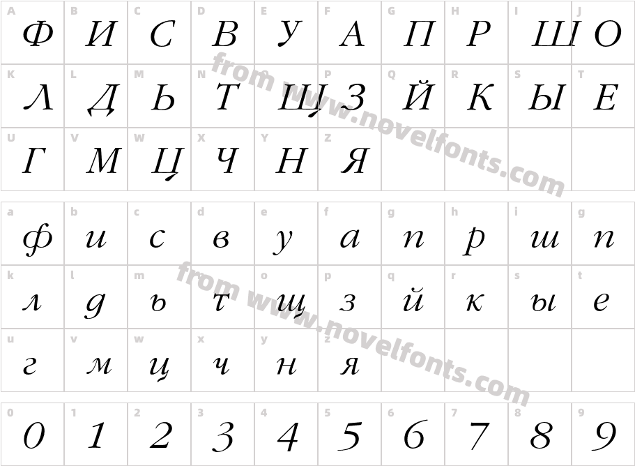 GaramondFLFCyrillic-ItalicCharacter Map