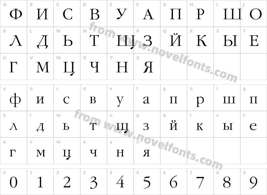 GaramondFLFCyrillicCharacter Map