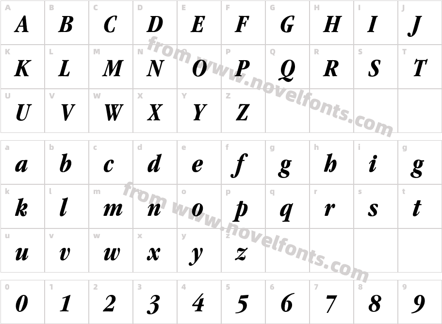 GaramondITCbyBT-BoldCondItalicCharacter Map