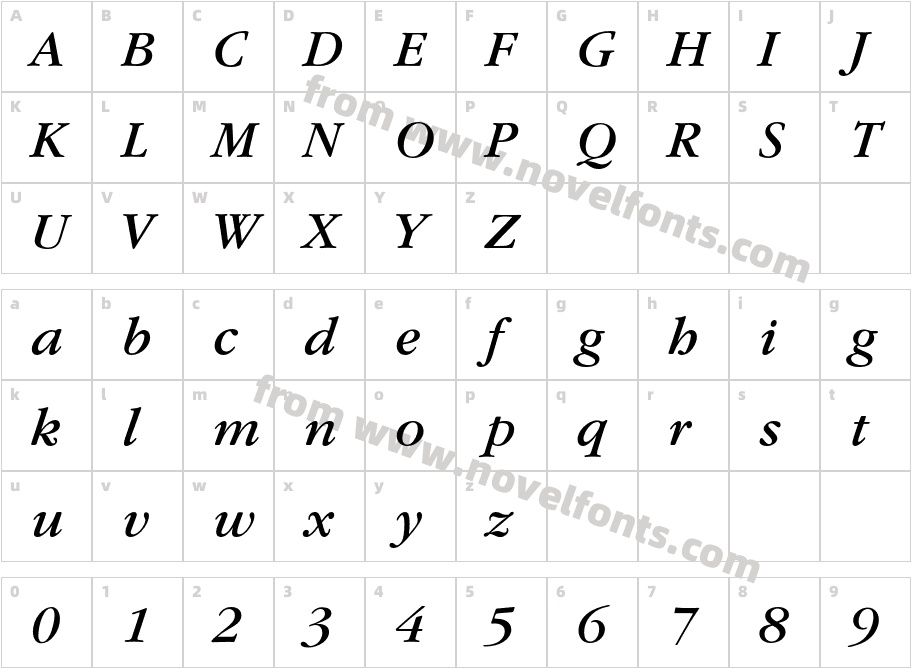 GaramondITCbyBT-BookItalicCharacter Map