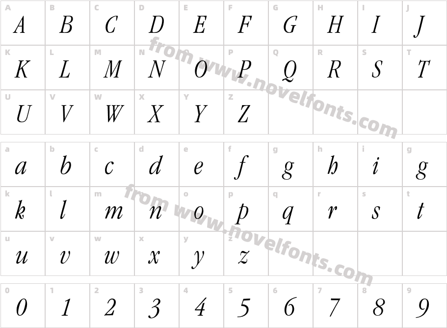 GaramondLT-LightCondensedItalicCharacter Map