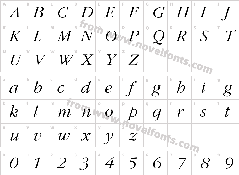 GaramondLightItalicCharacter Map