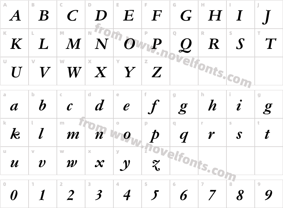 GaramondMTStd-BoldItalicCharacter Map