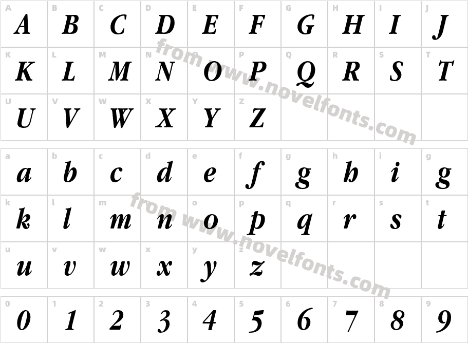 GaramondNarrowC-BoldItalicCharacter Map