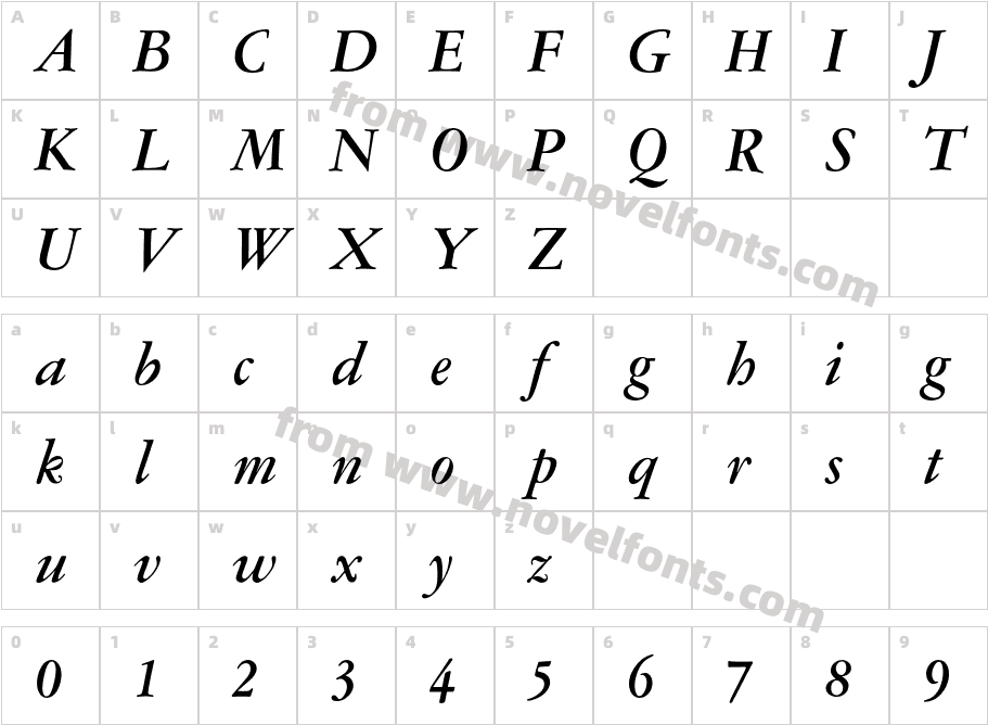 GaramontAmsterdamBQ-MediumItalicCharacter Map