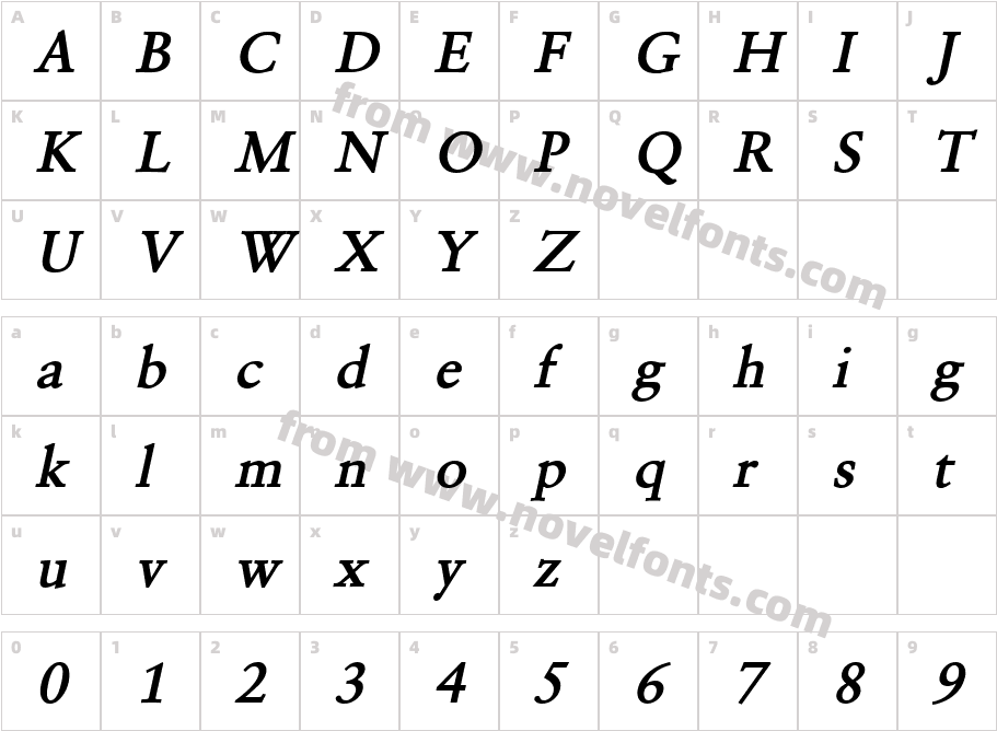 Garrick Bold ItalicCharacter Map