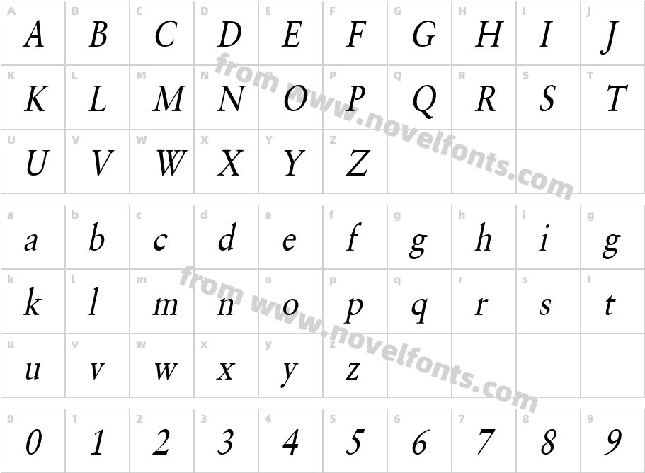 Garrick Condensed ItalicCharacter Map