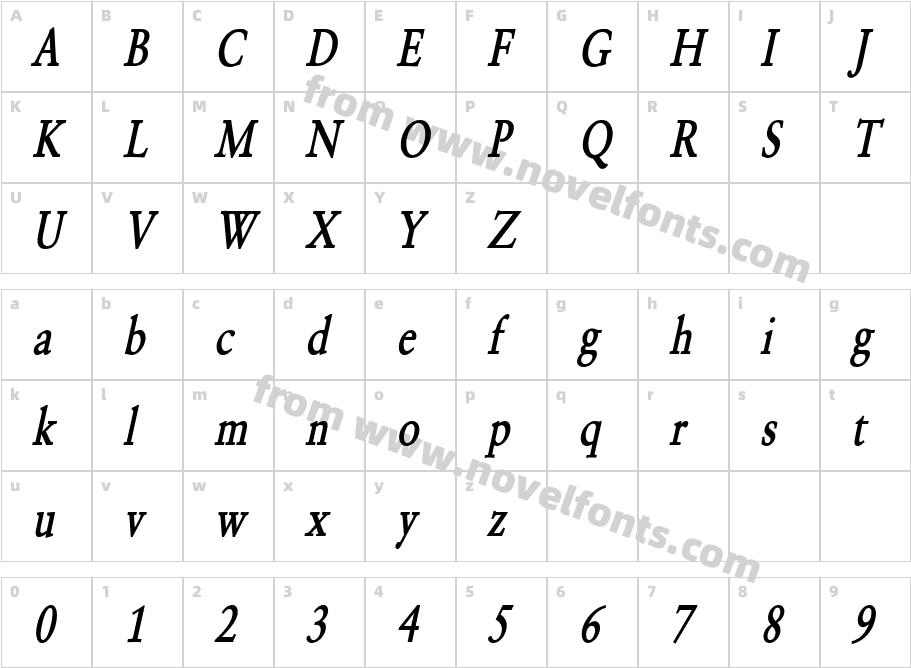 Garrick Thin Bold ItalicCharacter Map