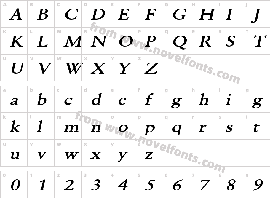 Garrick Wide BoldItalicCharacter Map