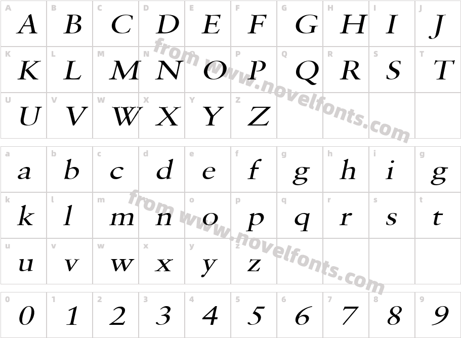 Garrick Wide ItalicCharacter Map