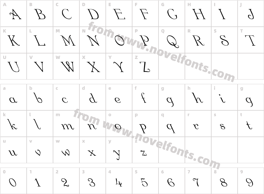 Garton Leftified RegularCharacter Map