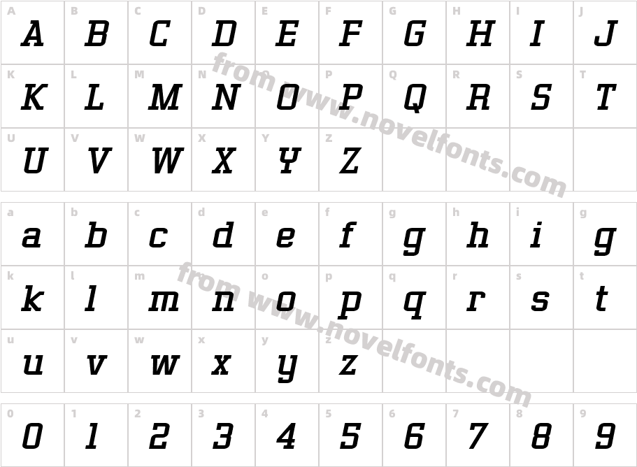 Gasoline Serif BTN ObliqueCharacter Map