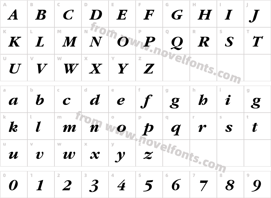 Gatineau Bold ItalicCharacter Map