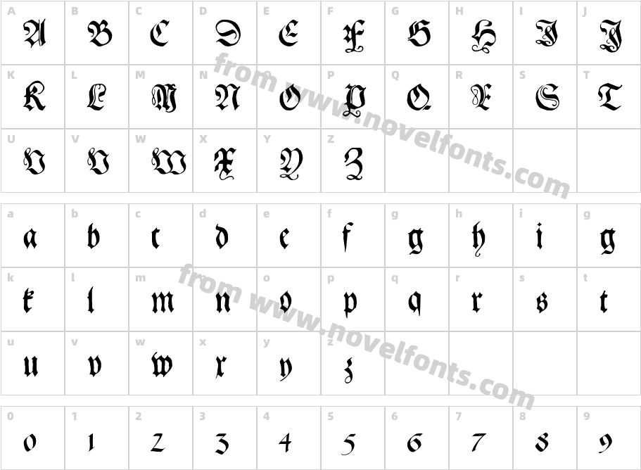 GebetbuchFrakturCharacter Map