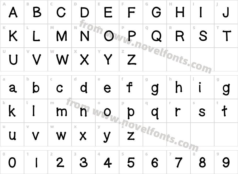 GelDoticaPlainLowerCaseThickCharacter Map