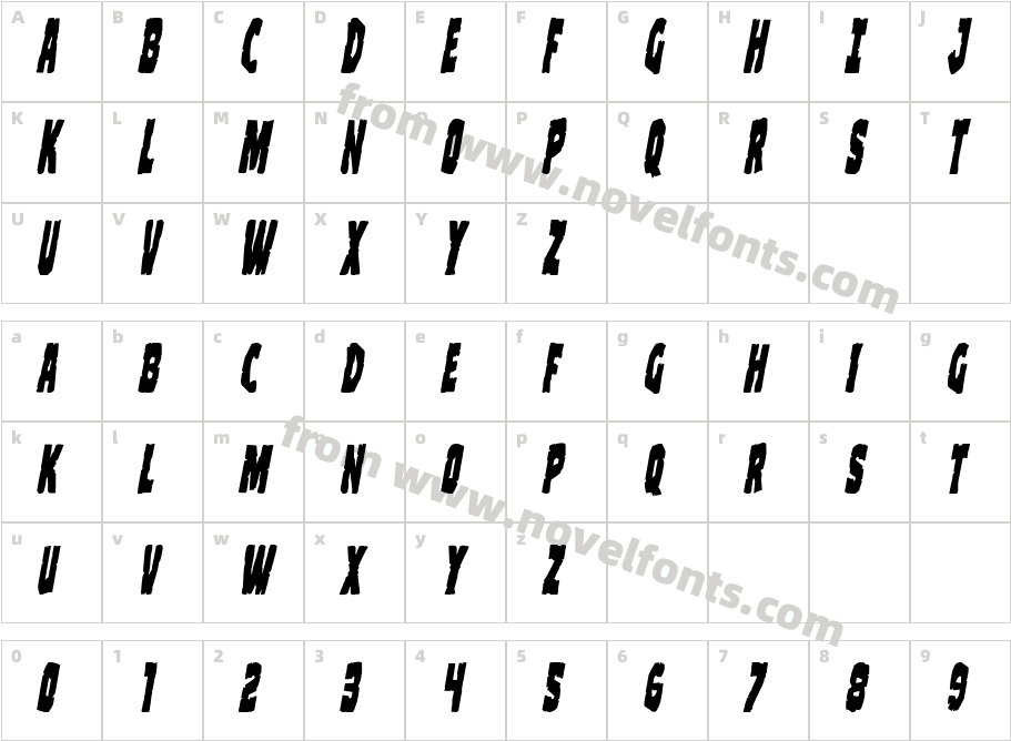 Clubber Lang Condensed ItalicCharacter Map