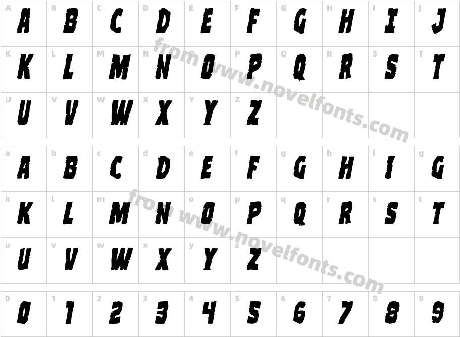 Clubber Lang Expanded ItalicCharacter Map