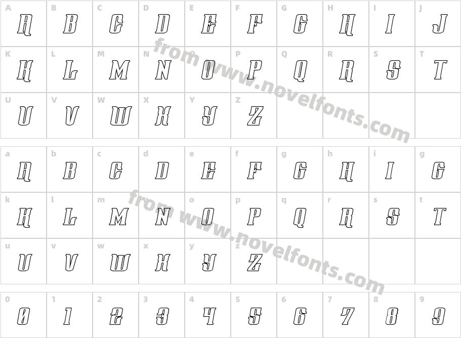 Gentleman Caller Outline ItalicCharacter Map