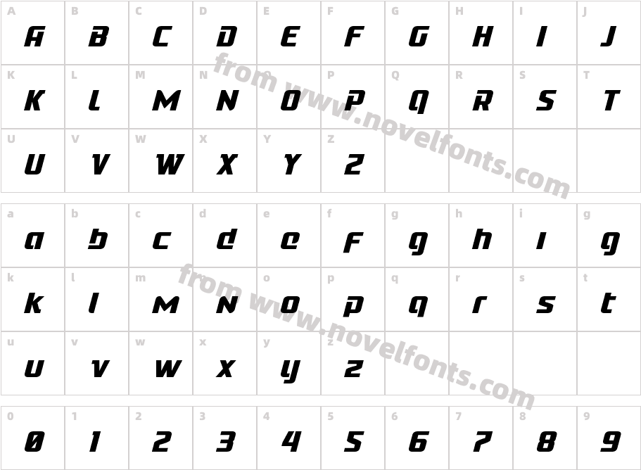 Cobalt Alien Condensed ItalicCharacter Map